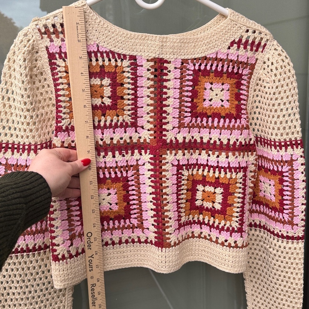 Truth by Republic Cropped Crochet Top Women’s Medium Colorful Sweater anthro - Picture 5 of 11